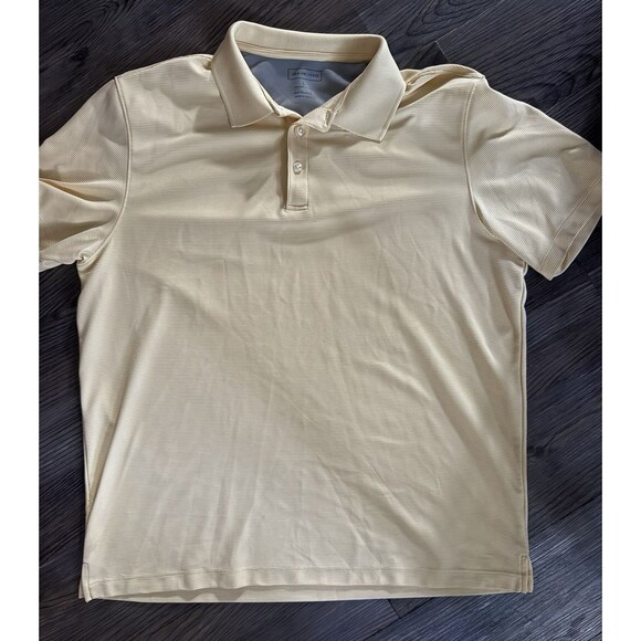 Van Heusen Polo Shirt Mens Large Yellow Stripe Short Sleeve Casual lightweight - Picture 1 of 3